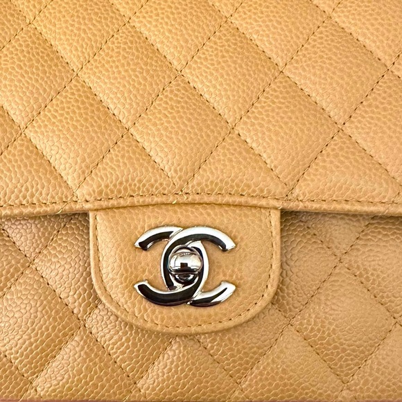 Chanel Classic Caviar Beige Caramel Medium Duble Flap Silver Chain Bag - Picture 6 of 14